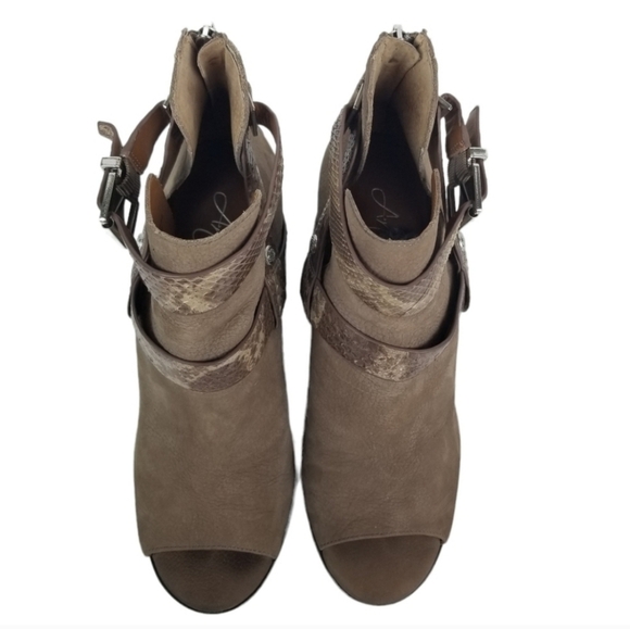 Arturo Chiang Caraleigh Peep Toe Leather Booties Warm Neutral Women's Size 8.5 - Picture 8 of 11